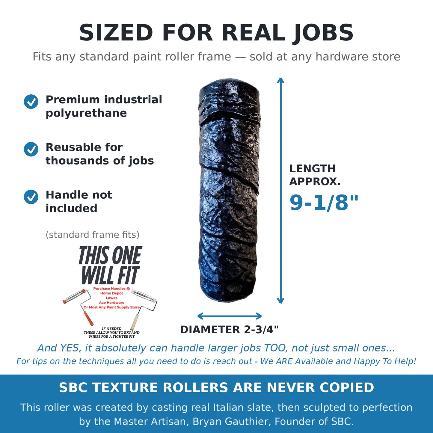 Best Italian Slate Stamp Roller, Concrete Stamping Texture Roller & Masonry Form. This 9",1/8" x 2,3/4", Slate Concrete Roller, Offers Beautiful Designs for Driveways, Patios, Walls, Walkways, & More
