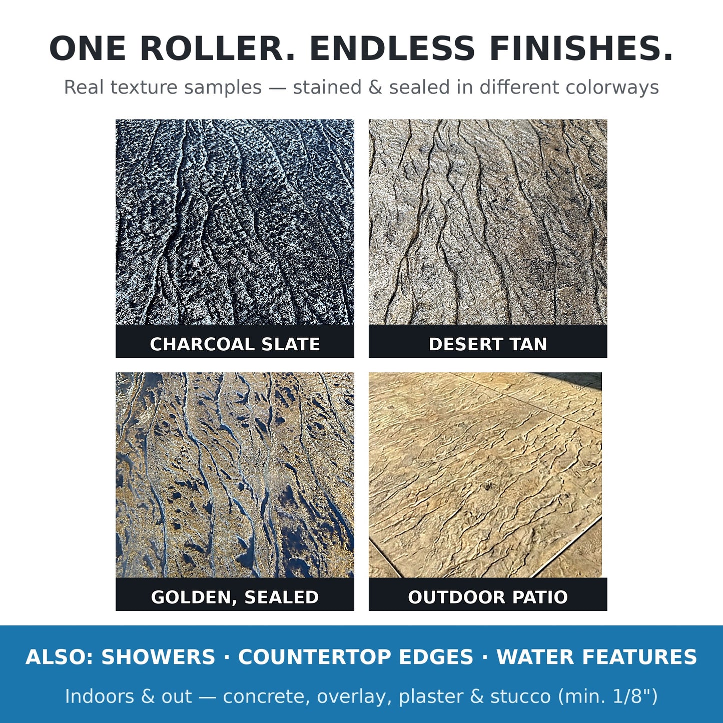 Best Italian Slate Stamp Roller, Concrete Stamping Texture Roller & Masonry Form. This 9",1/8" x 2,3/4", Slate Concrete Roller, Offers Beautiful Designs for Driveways, Patios, Walls, Walkways, & More