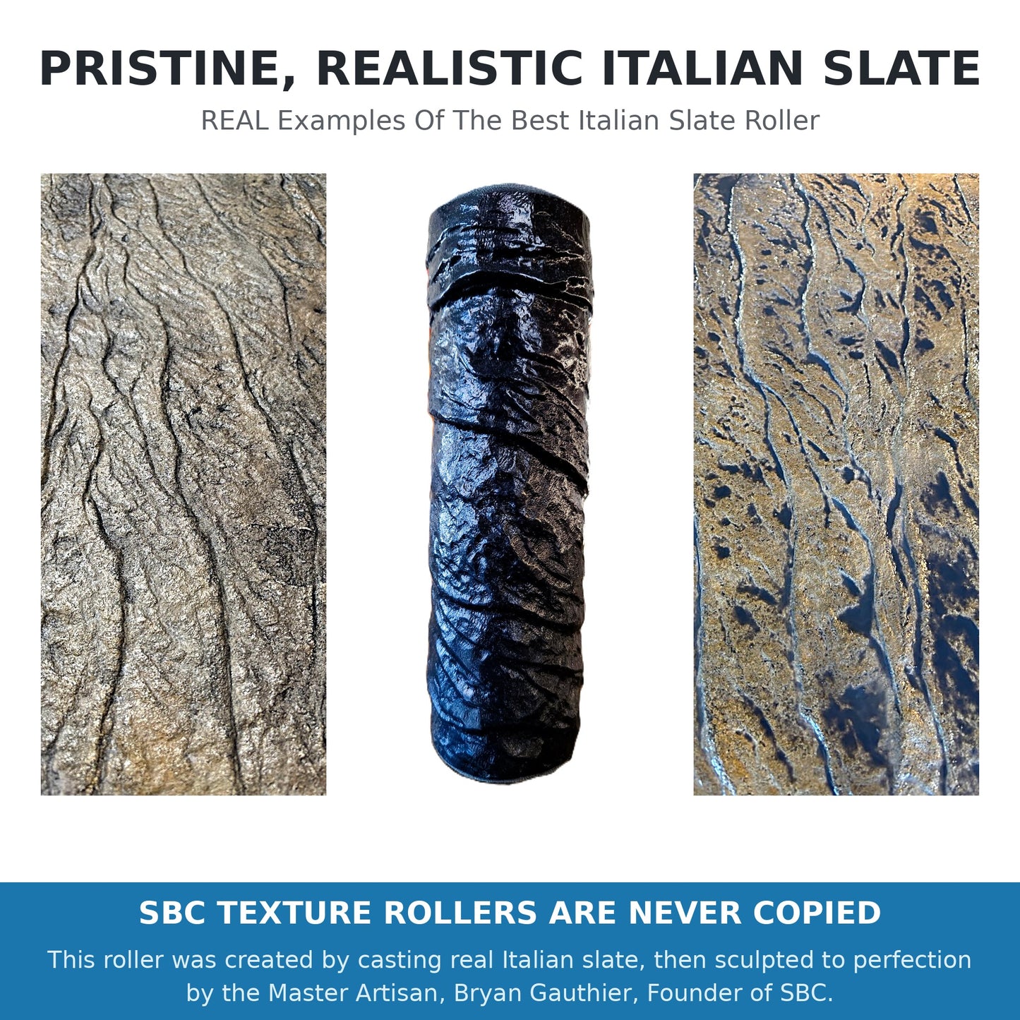 Best Italian Slate Stamp Roller, Concrete Stamping Texture Roller & Masonry Form. This 9",1/8" x 2,3/4", Slate Concrete Roller, Offers Beautiful Designs for Driveways, Patios, Walls, Walkways, & More