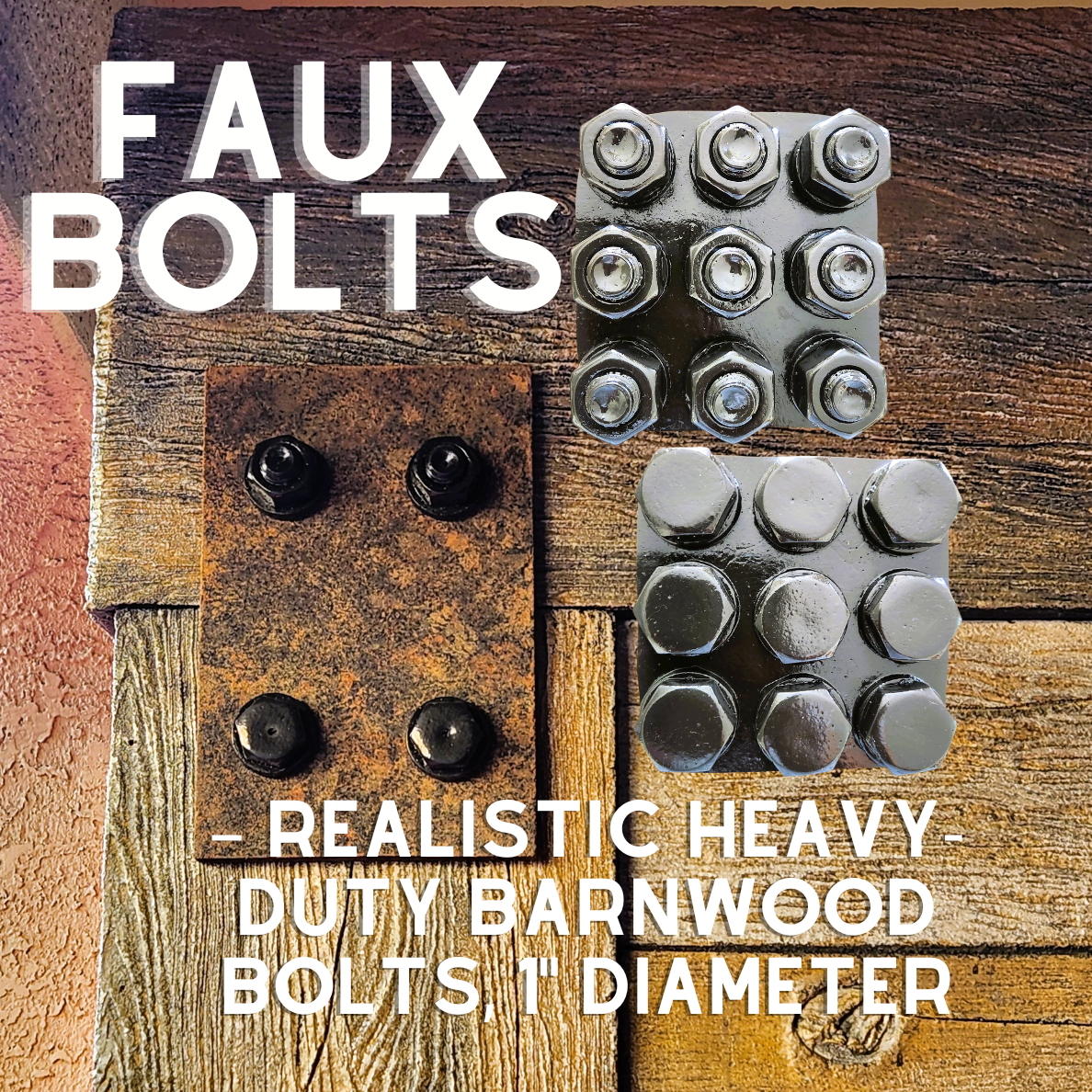 Faux Bolts – Realistic Heavy-Duty Barnwood Bolts, 1" Diameter - Decorative Only, NON-Structural
