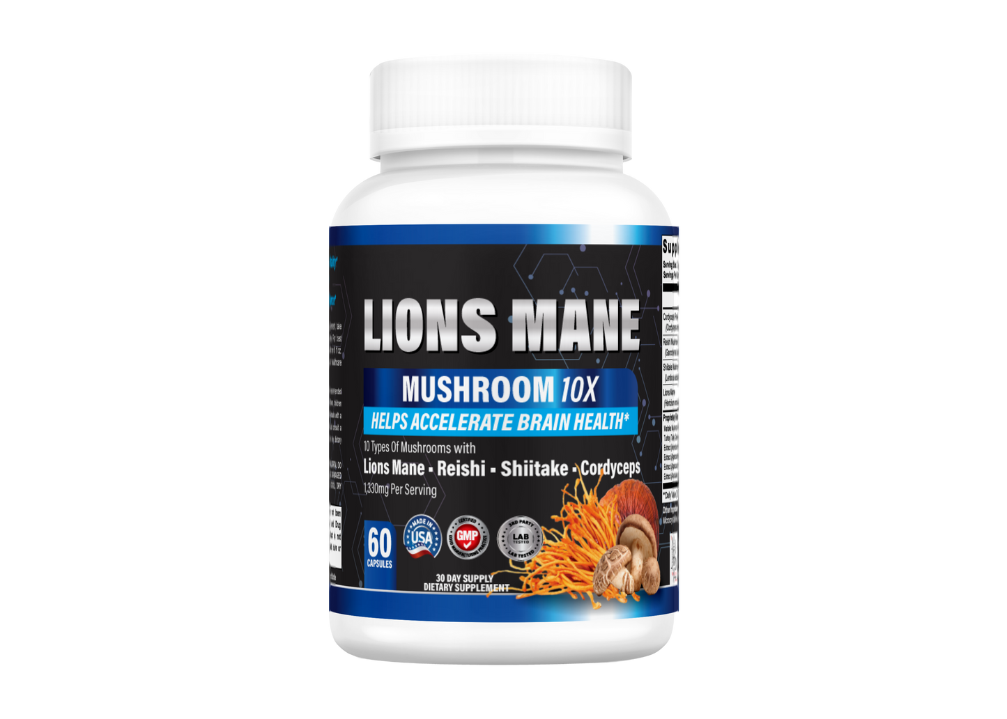 Lion's Mane Mushroom Supplement + Reishi Extract, Shiitake Extract Mushrooms, A Perfect Proprietary Blend