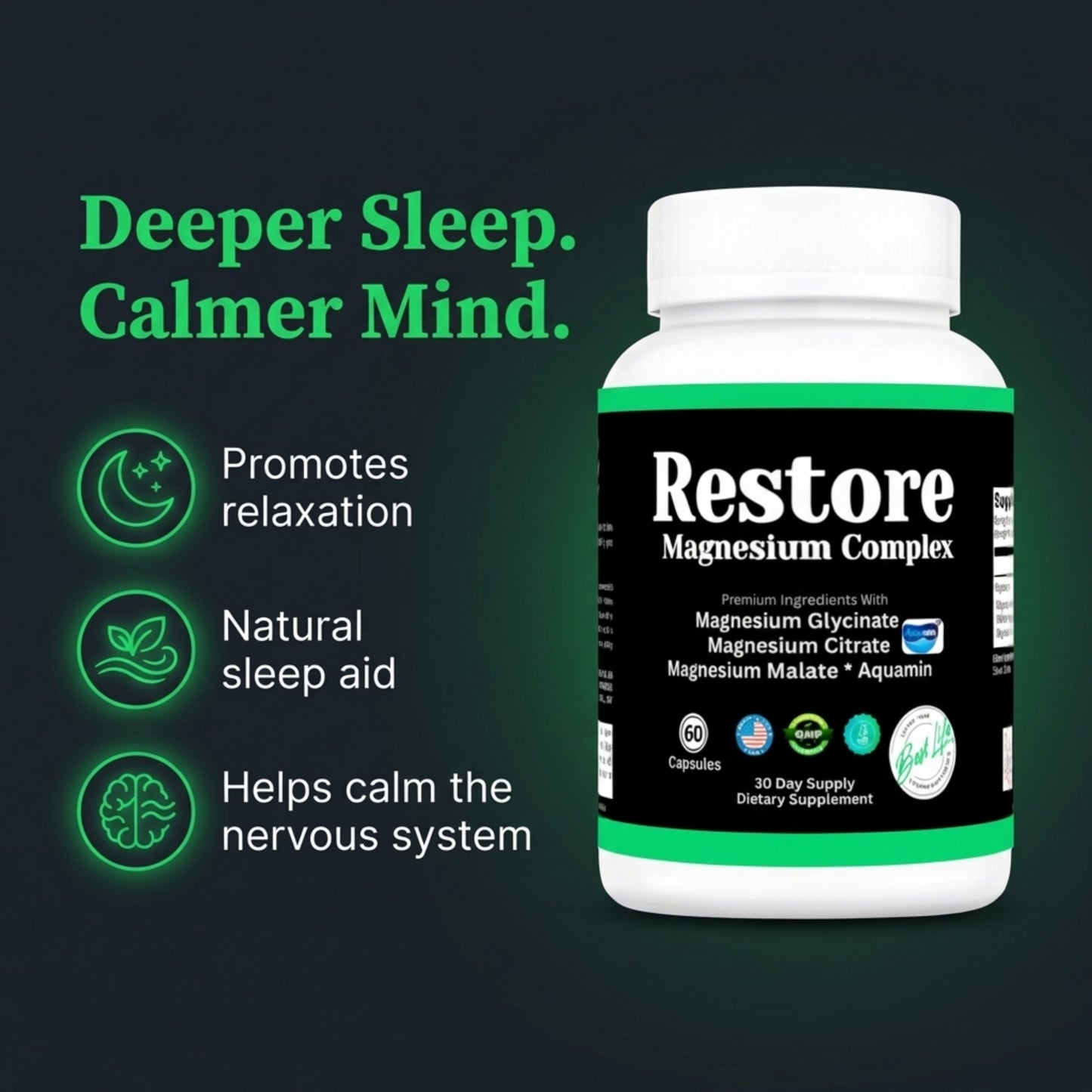 RESTORE Magnesium Complex, Glycinate, Citrate, Malate With Aquamin