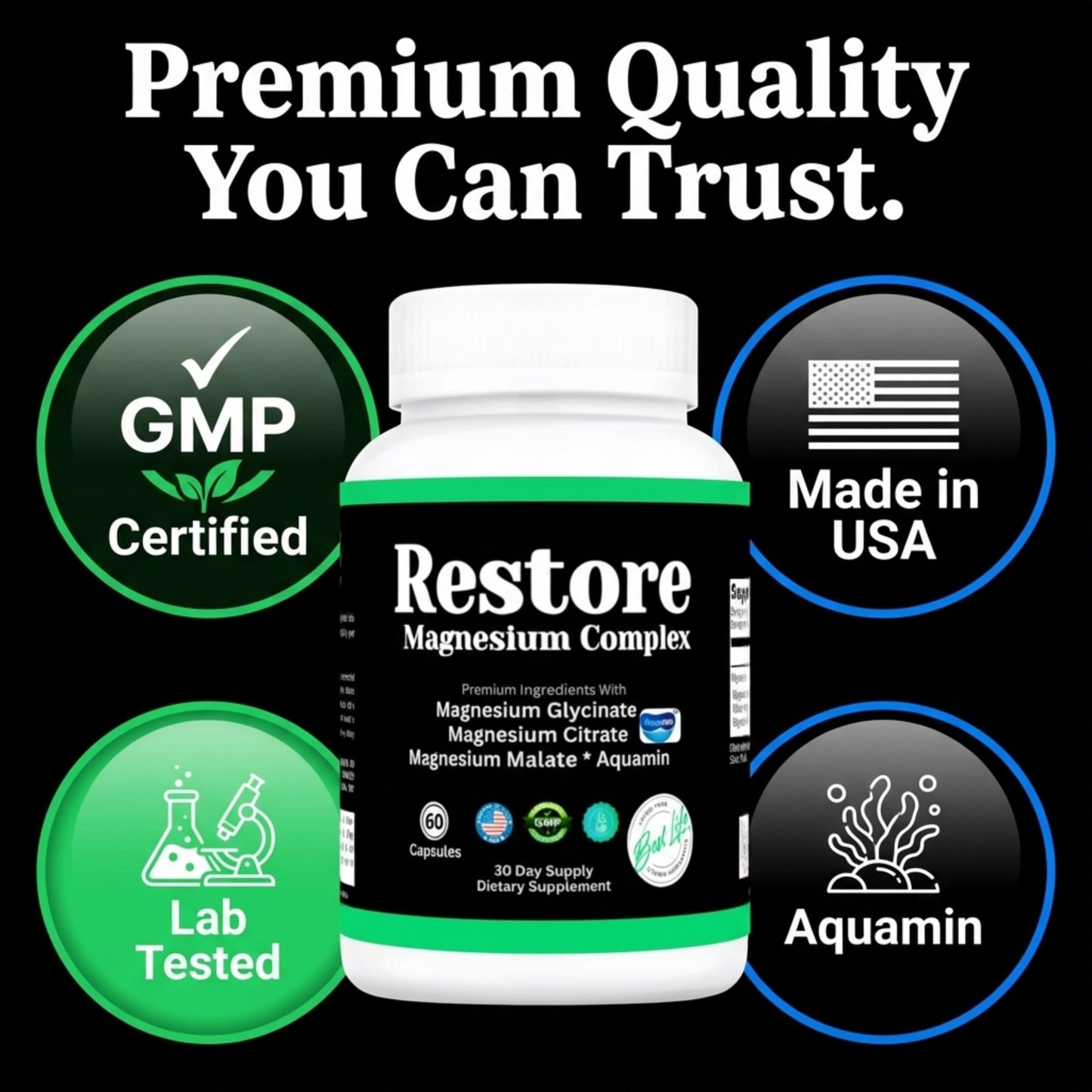 RESTORE Magnesium Complex, Glycinate, Citrate, Malate With Aquamin