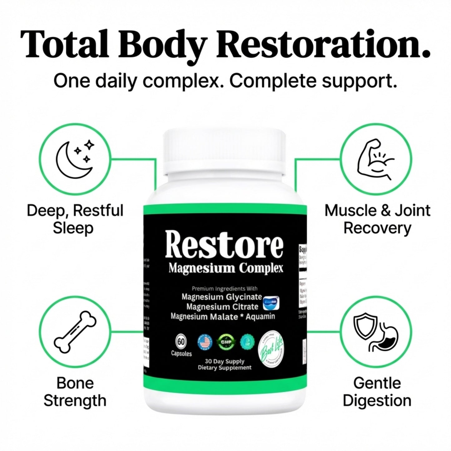 RESTORE Magnesium Complex, Glycinate, Citrate, Malate With Aquamin