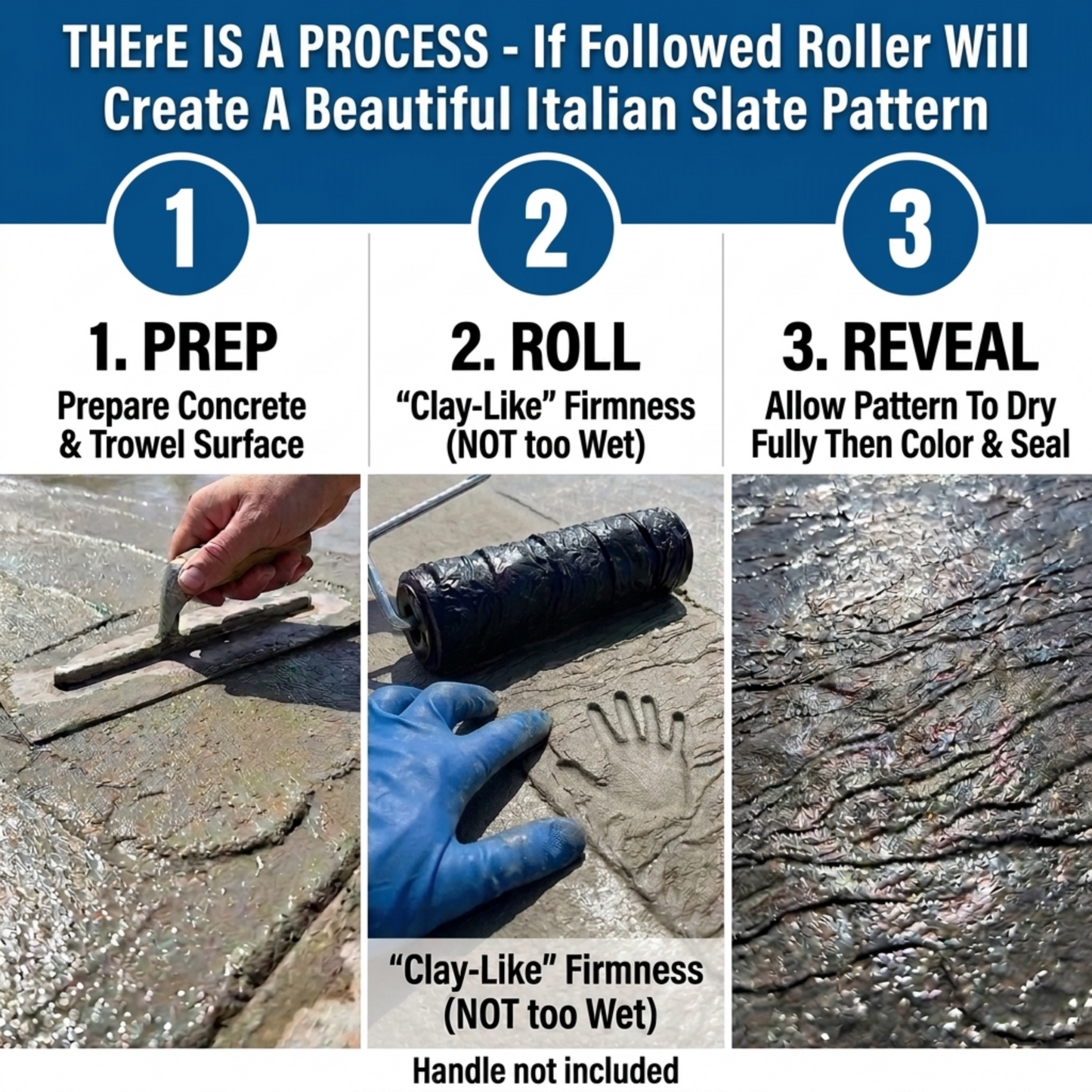 Best Italian Slate Stamp Roller, Concrete Stamping Texture Roller & Masonry Form. This 9",1/8" x 2,3/4", Slate Concrete Roller, Offers Beautiful Designs for Driveways, Patios, Walls, Walkways, & More
